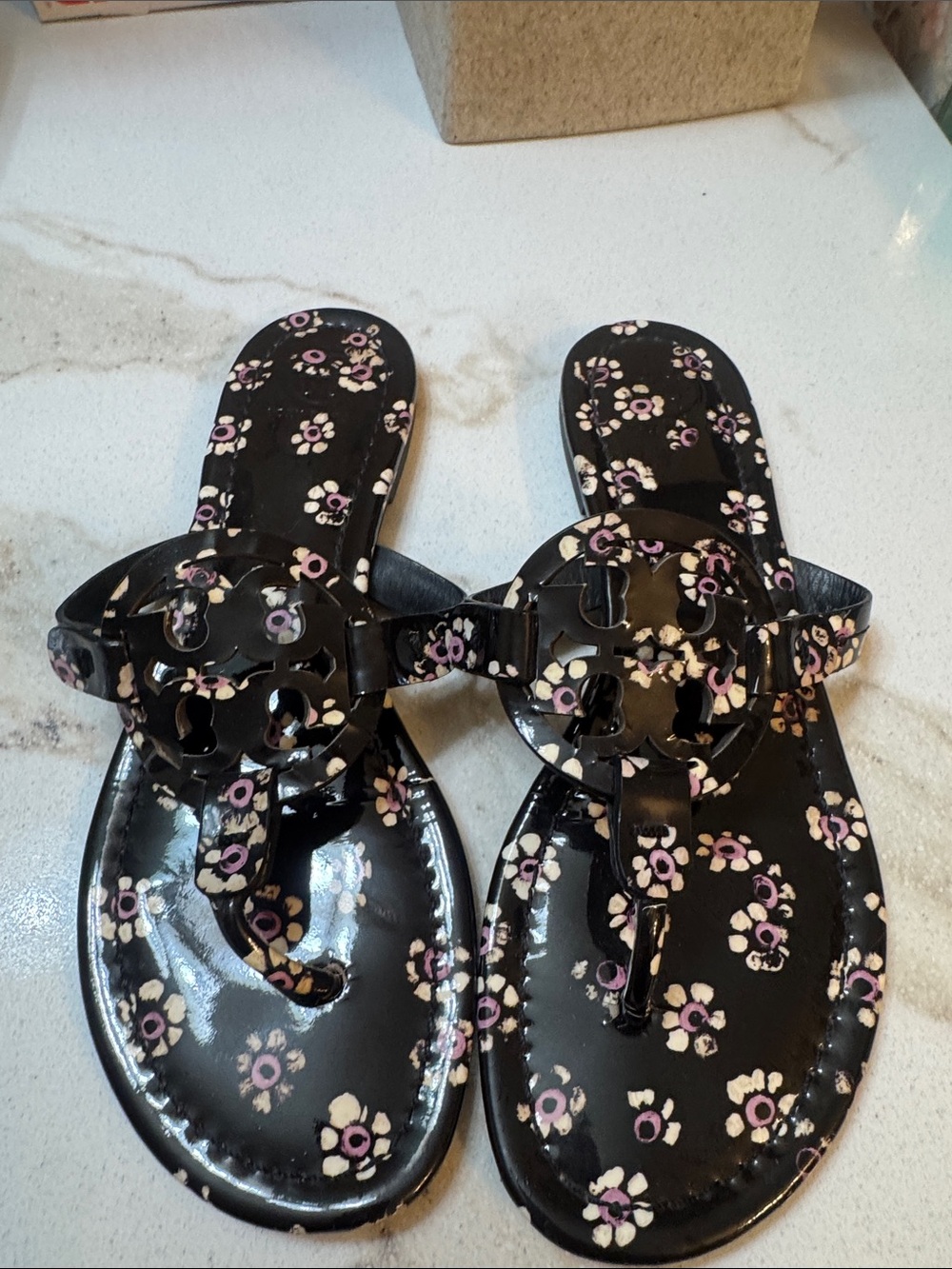 Tory Burch Women’s Black Floral Thong Sandals